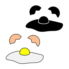Broken egg. Realistic design. Black silhouette. Cartoon design. Breakfast food. Vector illustration. Stock image. 