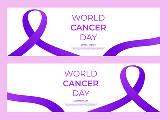 world cancer day purple ribbon horizontal banner design