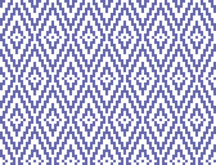Kleur van het jaar 2022 zeer peri achtergrond. Naadloze geometrische patroon met violet pixel kunst ruit op witte achtergrond. Abstracte vector diamantpatroon. Eenvoudige vectorillustratie. Zigzag ontwerp