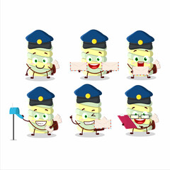 A picture of cheerful yellow marshmallow twist postman cartoon design concept