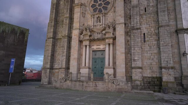 Tilt up, Porto Cathedral - Se do Porto at sunset, Porto, Portugal