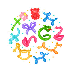 Twisted bright cute animal toys of round shape vector illustration