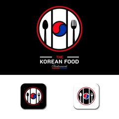 Korean Food Restaurant Logo. South Korea flag symbol with Spoon and Fork icons. Luxury and Premium Logo illustration