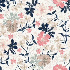 Floral seamless pattern, pastel flowers background. Perfect for invitation, greeting cards, fabric, wallpaper. - 474626227