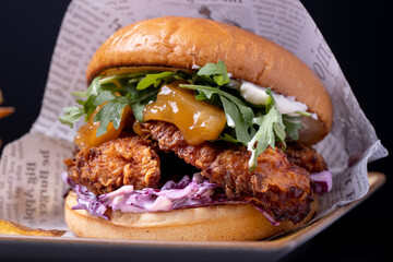 details of tasty crispy chicken burger