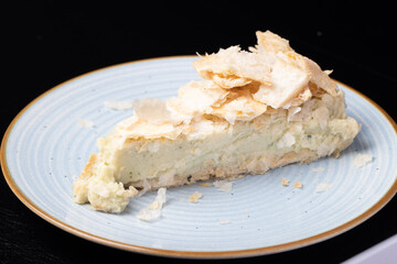 details of tasty homemade cheese pie with mint