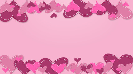 Illustration festive background with hearts, pink, clouds. Pink template for Valentine's Day, women's Day, Mothers' Day.