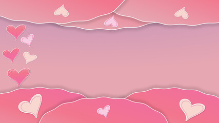 Illustration festive background with hearts, pink, clouds. Pink template for Valentine's Day, women's Day, Mothers' Day.