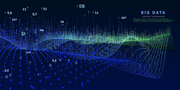 Abstract technology background with color grid and data. Analytics data algorithms. Computing concept. Banner for business, science and technology. Big Data.