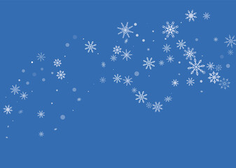 White delicate openwork snowflakes are scattered on a blue background. Festive background, postcard design, wallpaper