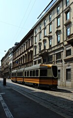 Fototapeta na wymiar Italy, Milan: Orange tram.