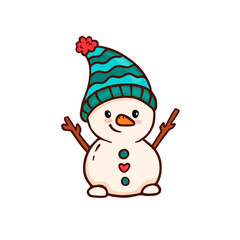 Snowman with hat, illustration on a white background