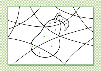 Cartoon coloring by dots for Kids. Printable worksheet. Cartoon pear