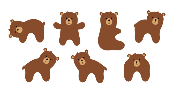 Set of teddy bear cartoons isolated on white background vector.