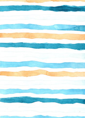 Abstract horizontal line in blue, gray and brown watercolor background for decoration on summer beach concept.