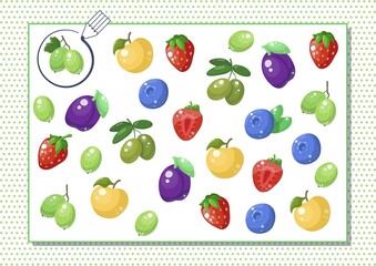 Circle green color. Kindergarten worksheet to help children strengthen his visual discrimination skills. Cute cartoon food