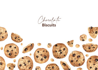 Watercolor homemade biscuits with chocolate