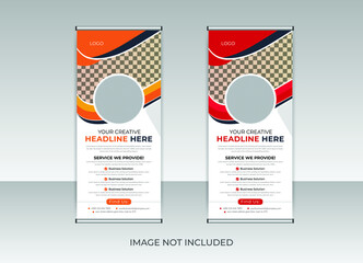 Professional roll up stand banner template design vertical, abstract background, pull up design, modern x-banner, rectangle size. 