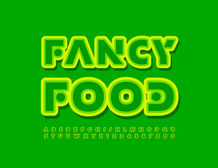 Vector unique sign Fancy Food. Green abstract Font. Sticker style Alphabet Letters and Numbers set