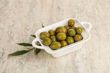Tasty marinated olives in the bowl