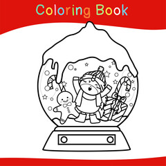 Coloring Unicorn Christmas sets worksheet page. Educational printable coloring worksheet. Coloring game for preschool children. Black and white vector illustration. Motor skills education.