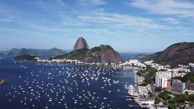 Aerial landscape of Rio de Janeiro Brazil. Tropical beach scenery. Postalcard of coastal city. Travel destinations.