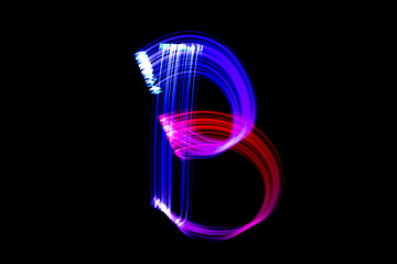 Letter B. Isolated figure on a black background. Freezelight.