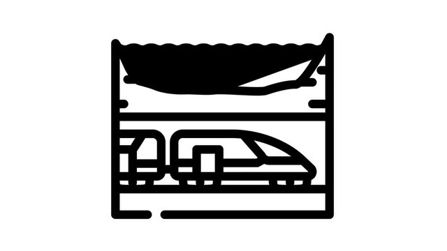 underwater railway tunnel animated line icon underwater railway tunnel sign. isolated on white background