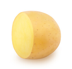 Half of fresh whole potato isolated on a white background.