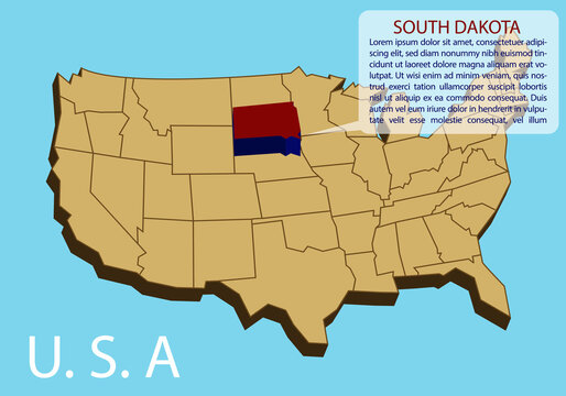The infographic map template of South Dakota, United States of America