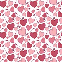 Seamless decorative pattern of illustration of simple red and pink hearts for Valentine's Day