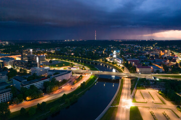 Aerial summer spring night view of Vilnius, Lithuania
