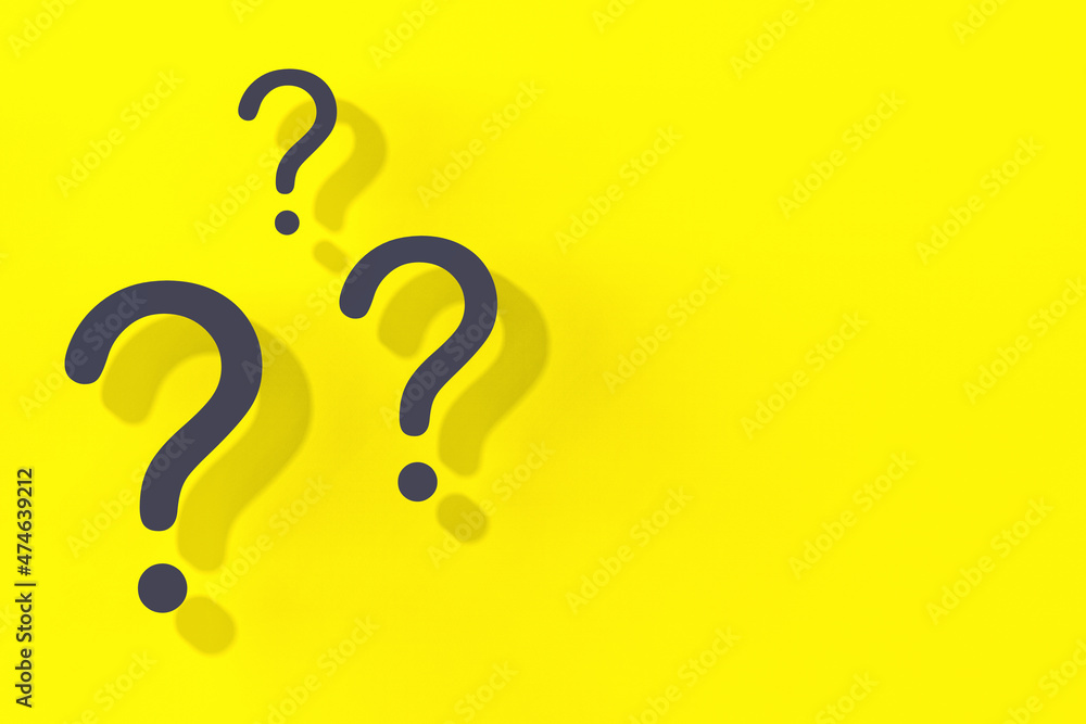 Fototapete question marks with shadow on yellow background.technical support. answers to questions. horizontal 