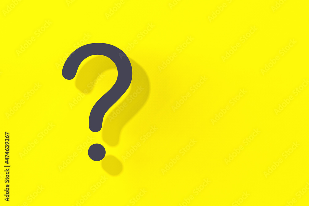 Fototapete question mark with shadow on yellow background. technical support. answers to questions. horizontal 