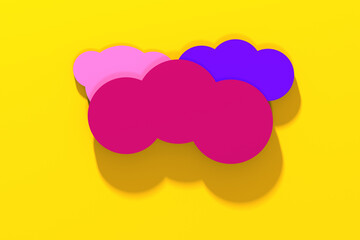 Abstract drawing. Clouds with shadows of pastel shades on yellow background. Clouds on background of yellow sky. horizontal image. 3d image. 3D rendering.