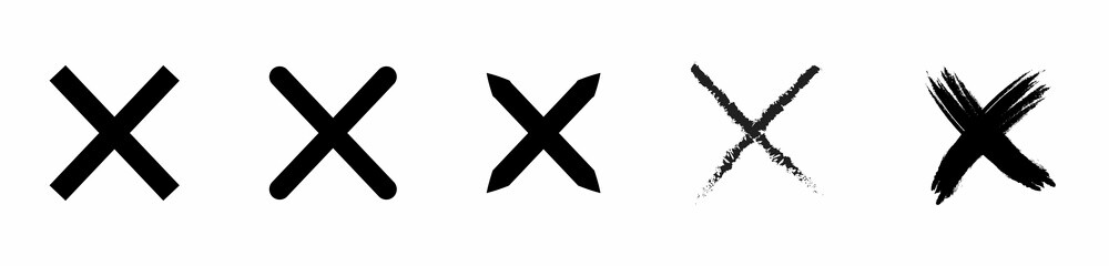 Cross x vector icon. Delete, vote sign. Set of graphic design elements.