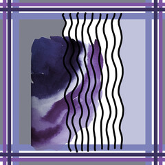 Scarf design with texture watercolor purple with black lines on light grey purple background.