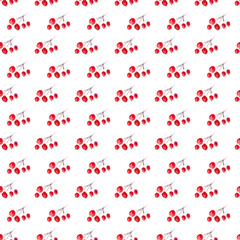 Winter seamless pattern with red berries on white