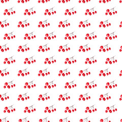 Winter seamless pattern with red berries on white