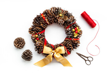 Festive Christmas wreath. New year decoration background