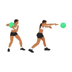 Fototapeta na wymiar Woman doing Medicine ball punch exercise, Flat vector illustration isolated on white background. Chest exercise