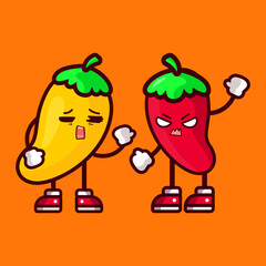 vector two chili characters fighting