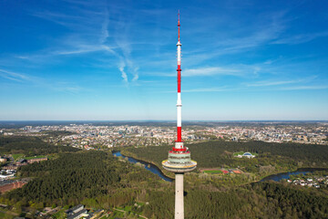 Aerial sunny evening view of Vilnius TV Tower