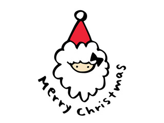 かわいいサンタクロースとMerry Christmasの文字／手書きイラスト
