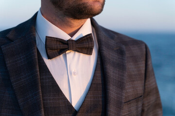 The male wearing a classic suit with a bow tie - 474644060