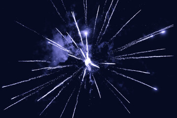 Naklejka premium A flash of fireworks in a dark sky. Toned image