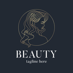 Beauty wavy hair salon women logo lineart templates