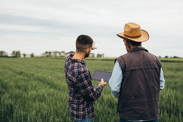 farmers talking outdoor on wheat field