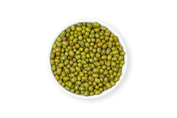 Mung bean in white bowl isolated on white background.