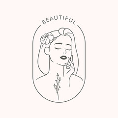 Beautiful natural woman Logo for beauty salon, spa, or cosmetic company